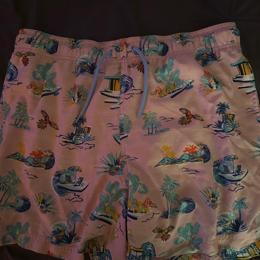 Pink Tropical Print Swim Shorts